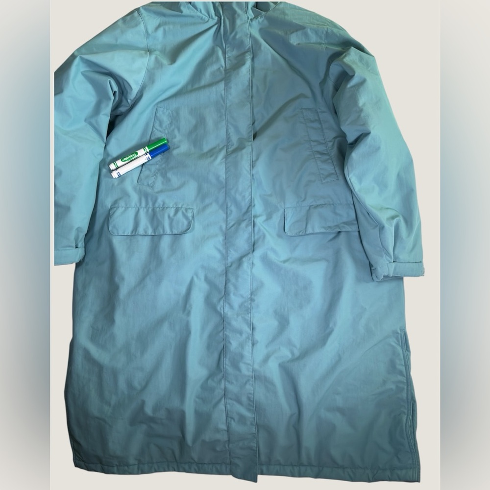 Lands' End Womens WindCheck ThermaCheck Hooded Long Teal Blue Coat~Size 2X 20-22